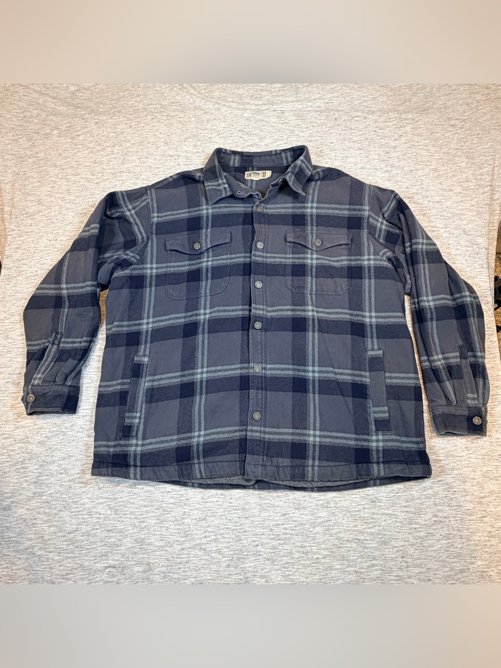 Duluth Men's Flapjack Fleece Lined Relaxed Fit Shirt Jacket Blue Plaid Size 2XL
